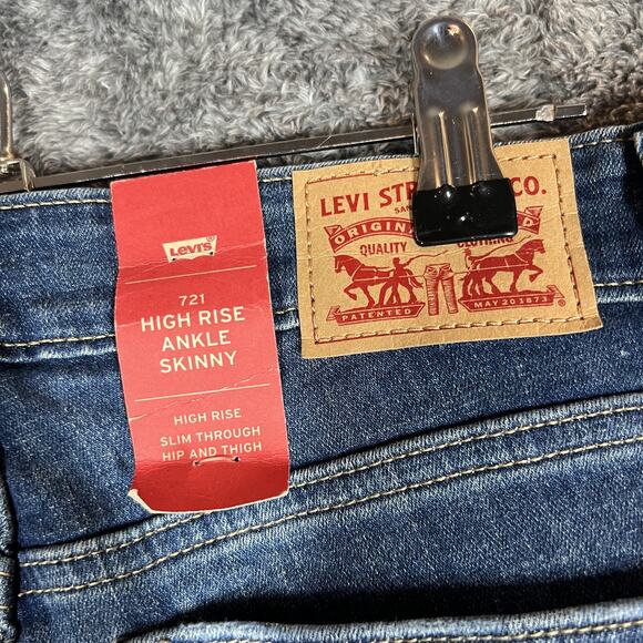 Levis 721 High Rise Skinny Jeans Womens 30 Blue Distressed Denim Ankle Slim Fit - Picture 4 of 10